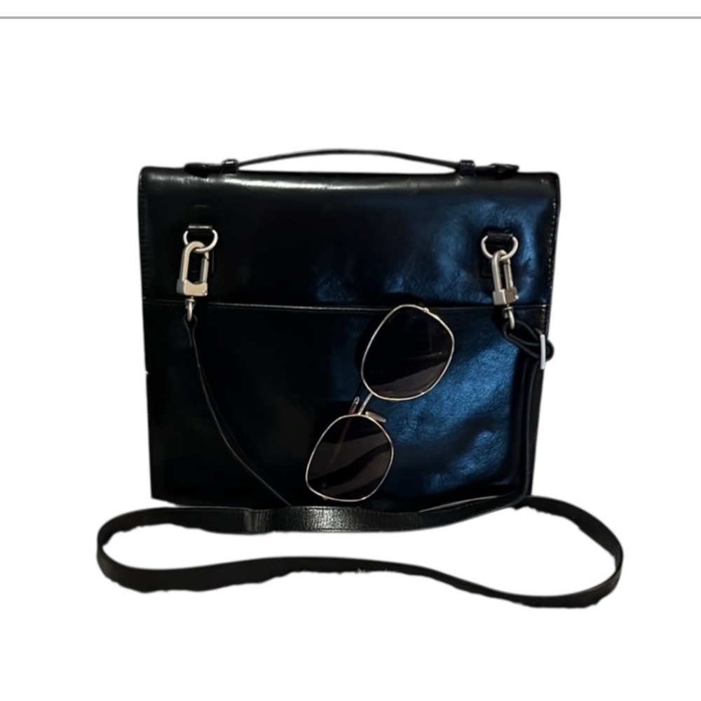 Brookstone Vintage Black Leather Crossbody Shoulder iPad Case